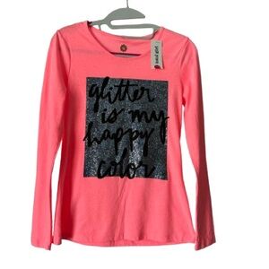 NWT total girl XL/16 Pink Glitter Long Sleeve Cotton Blend Casual Tee Shirt Top